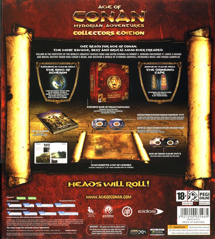 Back Cover for Age of Conan: Hyborian Adventures (Collectors Edition) (Windows)