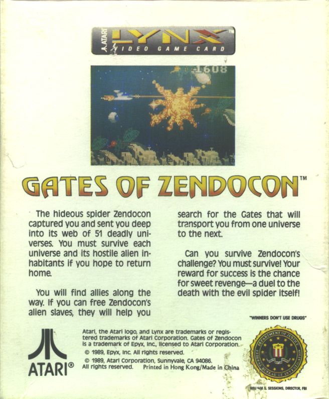 Back Cover for Gates of Zendocon (Lynx)