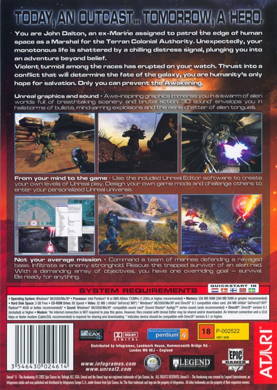 Back Cover for Unreal II: The Awakening (Windows)