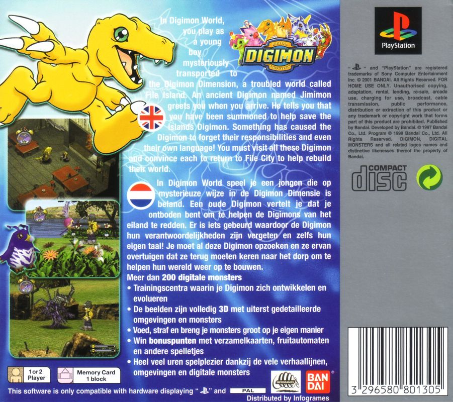 Back Cover for Digimon World (PlayStation) (Platinum release)