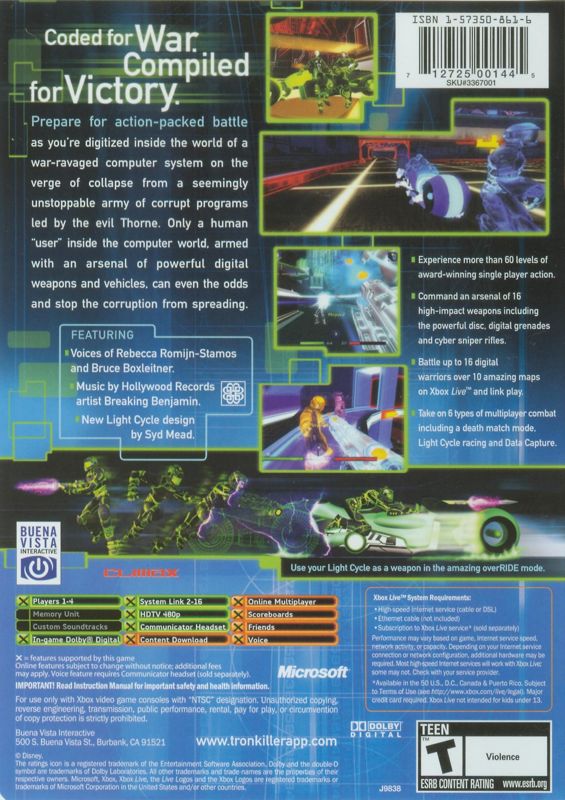 Back Cover for Tron 2.0 (Xbox)