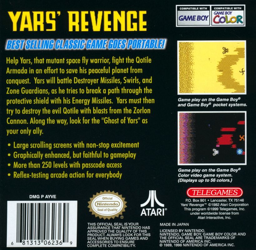 Back Cover for Yars' Revenge (Game Boy Color)