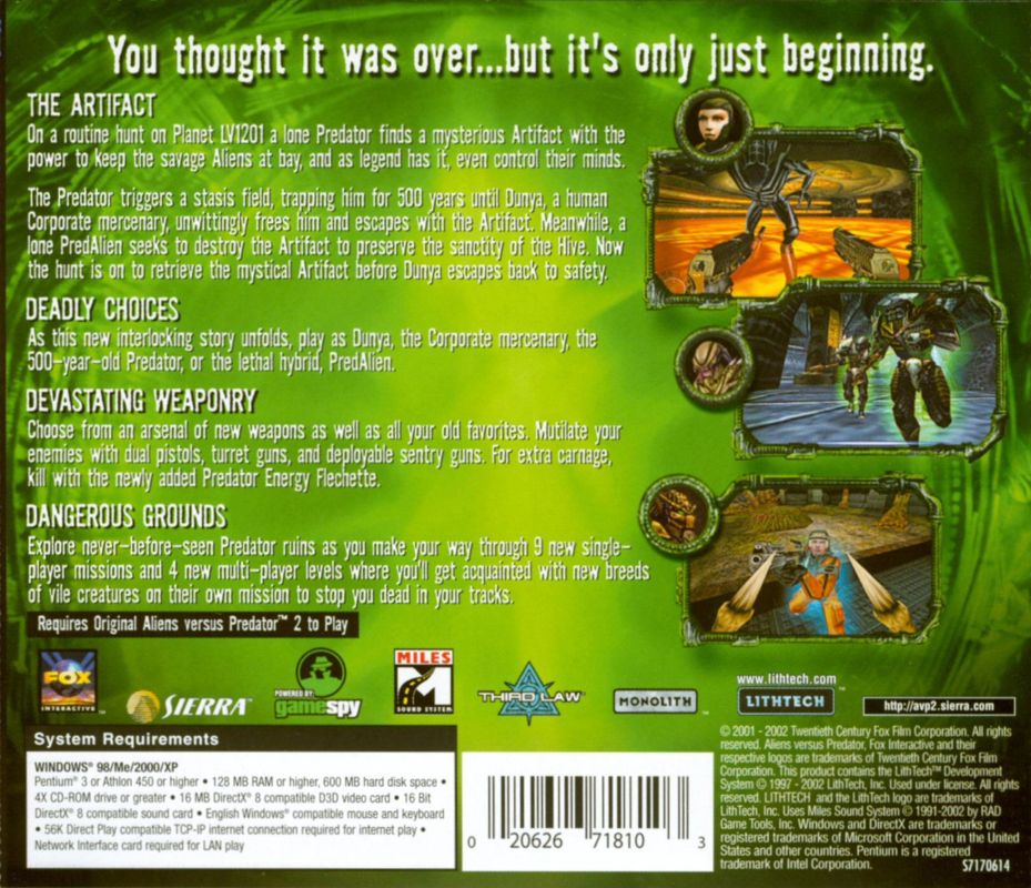 Other for Aliens Versus Predator 2: Gold Edition (Windows): Primal Hunt - Jewel Case - Back