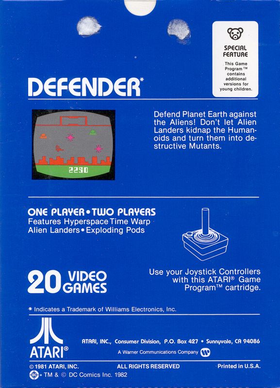 Back Cover for Defender (Atari 2600)