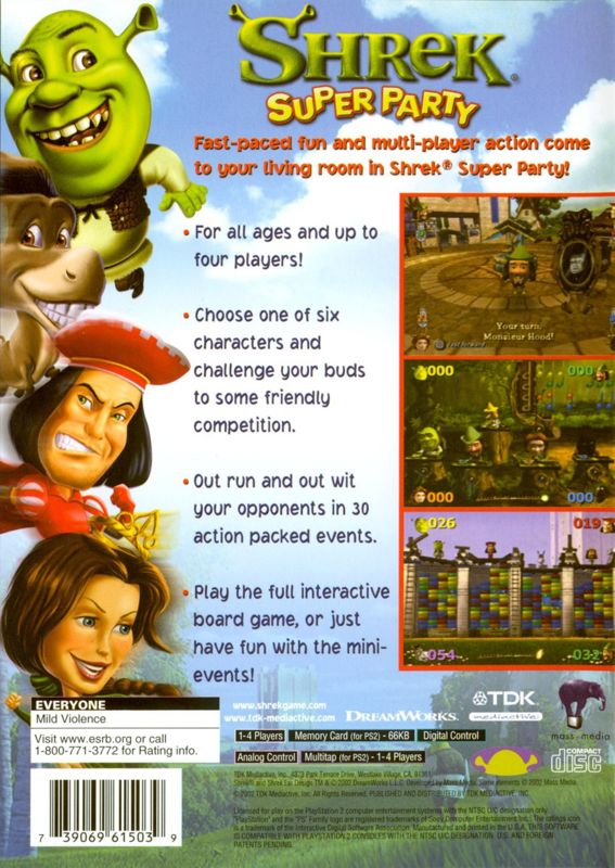 Back Cover for Shrek: Super Party (PlayStation 2)