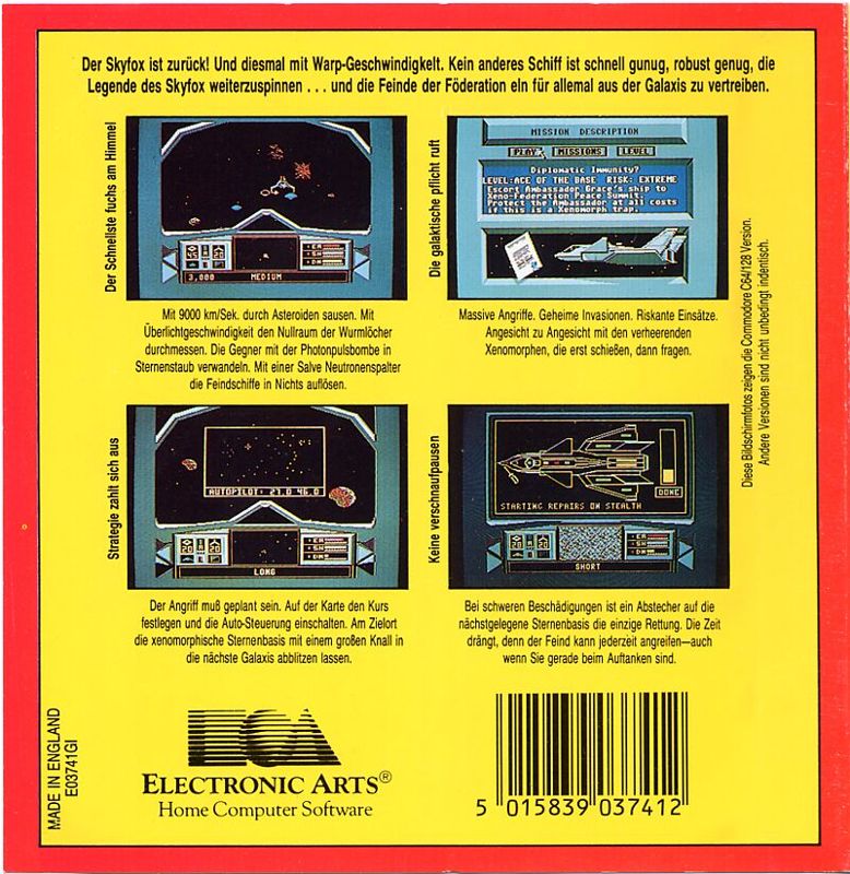Back Cover for Skyfox II: The Cygnus Conflict (Commodore 64)