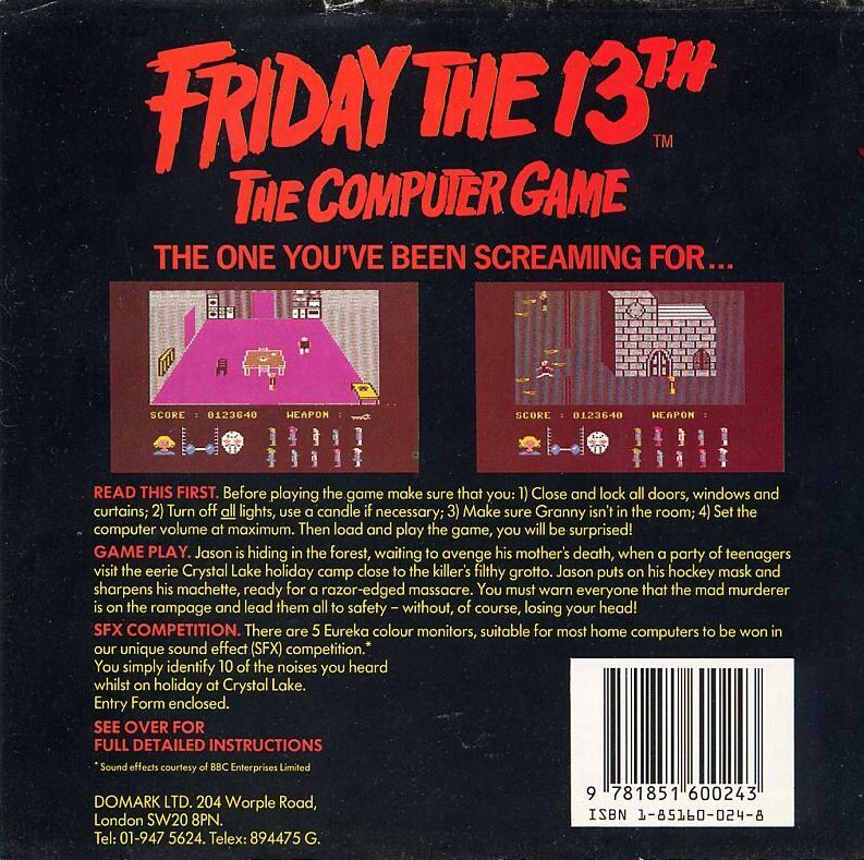 Back Cover for Friday the 13th (Commodore 64) (disk release in plastic box)