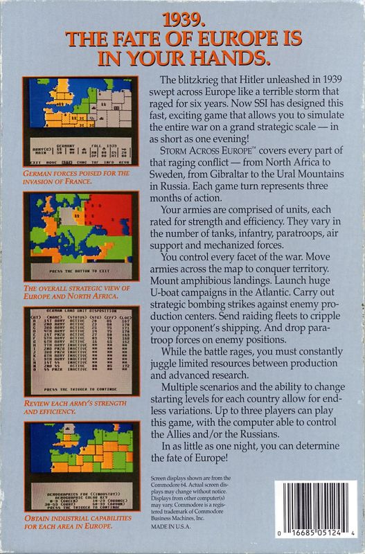 Back Cover for Storm Across Europe (Commodore 64)