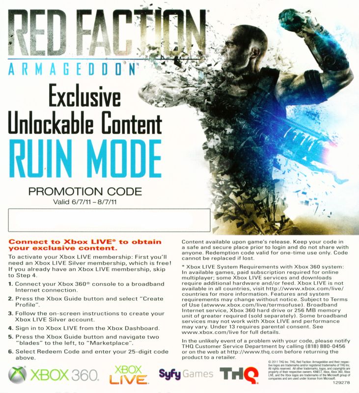 Other for Red Faction: Armageddon (Xbox 360): DLC Code - Ruin Mode