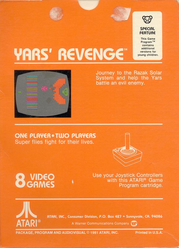 Back Cover for Yars' Revenge (Atari 2600)