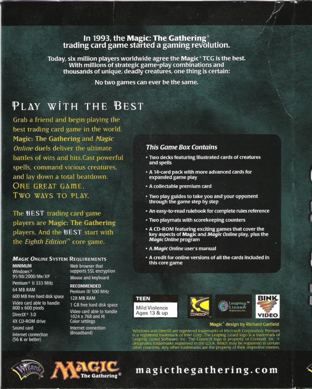 Back Cover for Magic: The Gathering Online (Windows) (Magic 8th Edition Starter and tutorial with Magic Online game)
