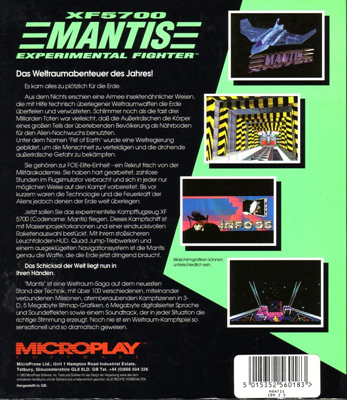 Back Cover for XF5700 Mantis Experimental Fighter (DOS)