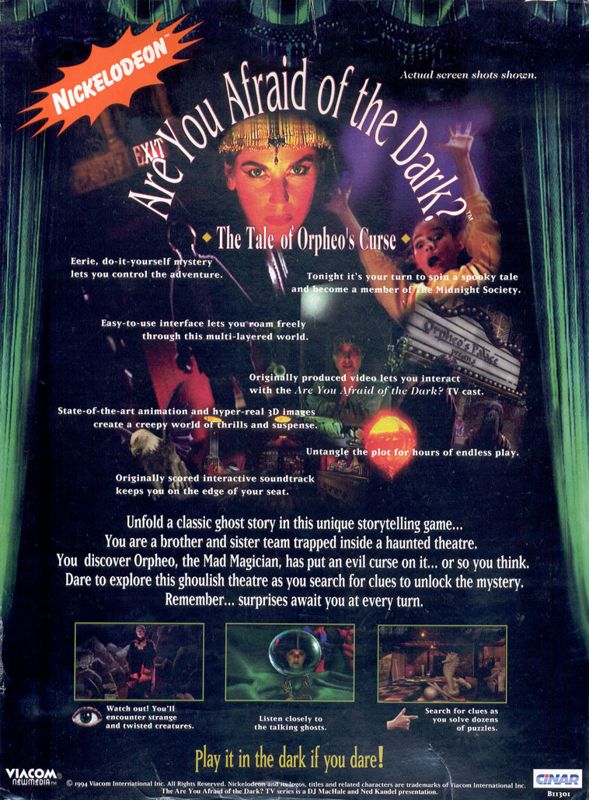 Back Cover for Are You Afraid of the Dark? The Tale of Orpheo's Curse (DOS)