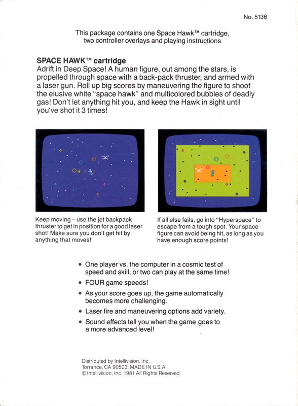 Back Cover for Space Hawk (Intellivision) (Second Release)
