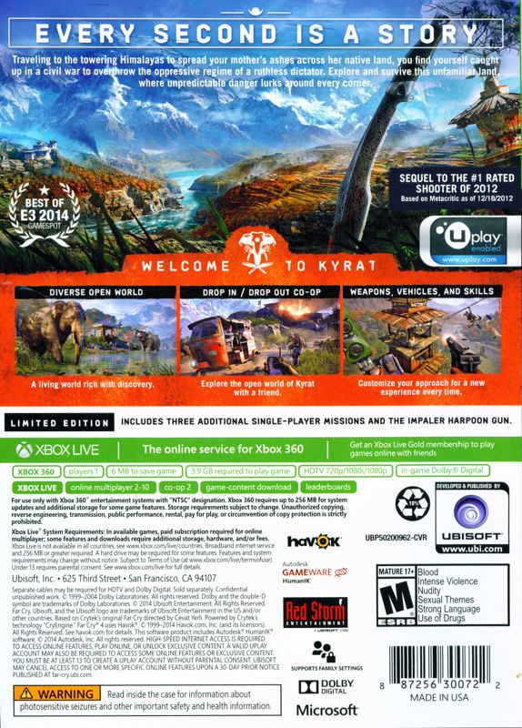 Back Cover for Far Cry 4 (Limited Edition) (Xbox 360)