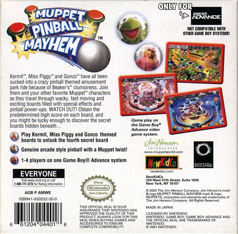 Back Cover for Muppet Pinball Mayhem (Game Boy Advance)