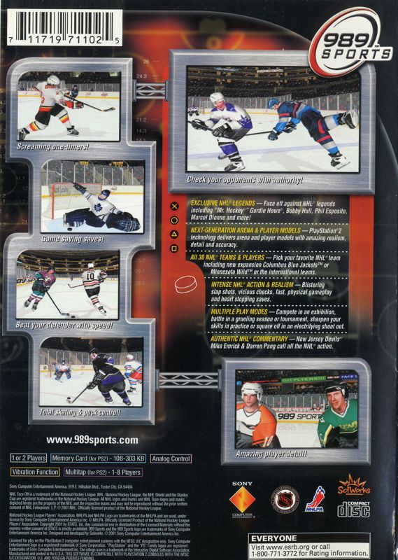 Back Cover for NHL FaceOff 2001 (PlayStation 2)