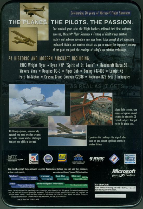 Back Cover for Microsoft Flight Simulator 2004: A Century of Flight (Windows)