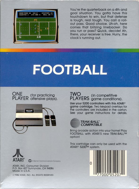 Back Cover for RealSports Football (Atari 5200)