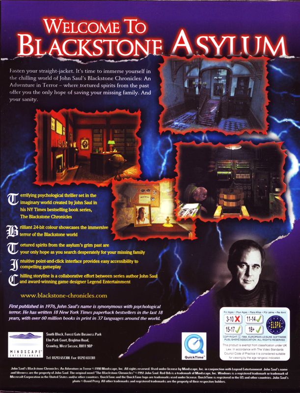 Back Cover for John Saul's Blackstone Chronicles: An Adventure in Terror (Windows)