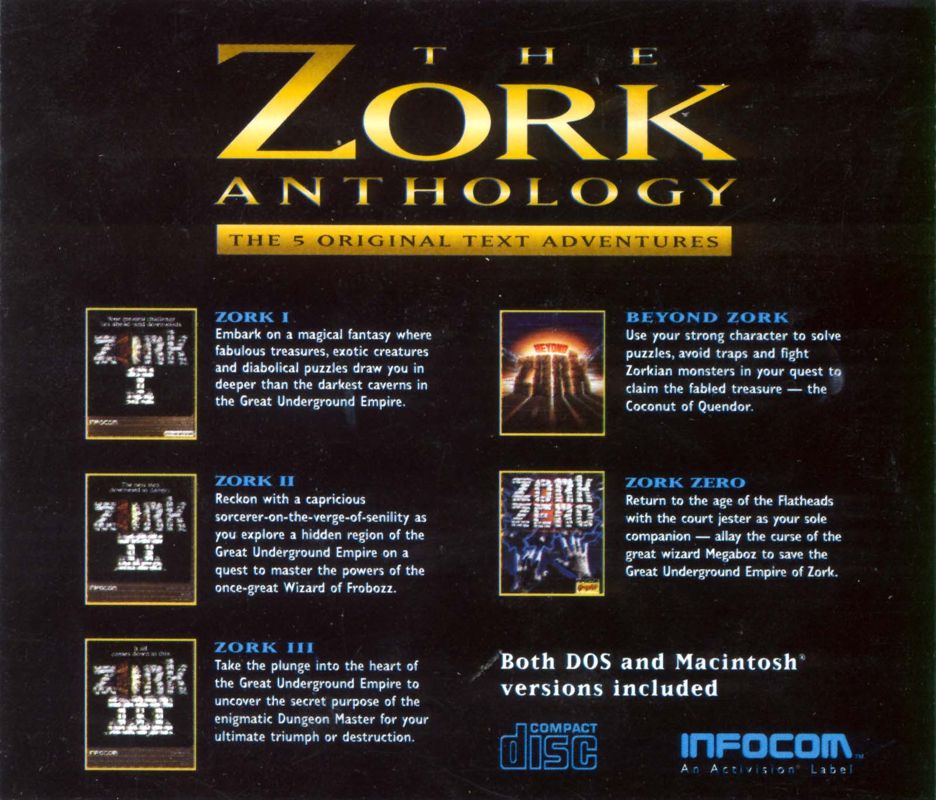 Other for The Zork Anthology (DOS and Macintosh): Jewel Case - Back