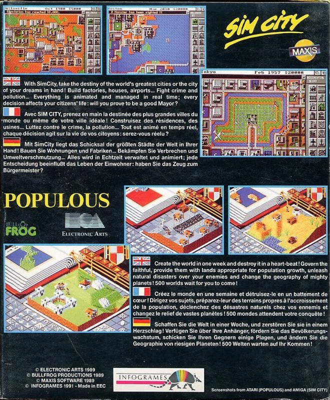 Back Cover for SimCity & Populous (Amiga)