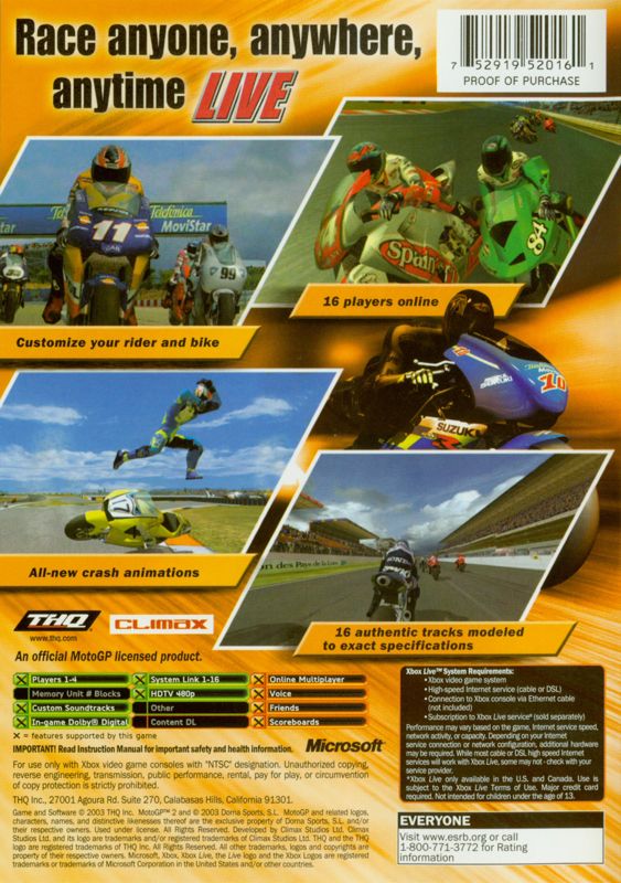 Back Cover for MotoGP 2 (Xbox)