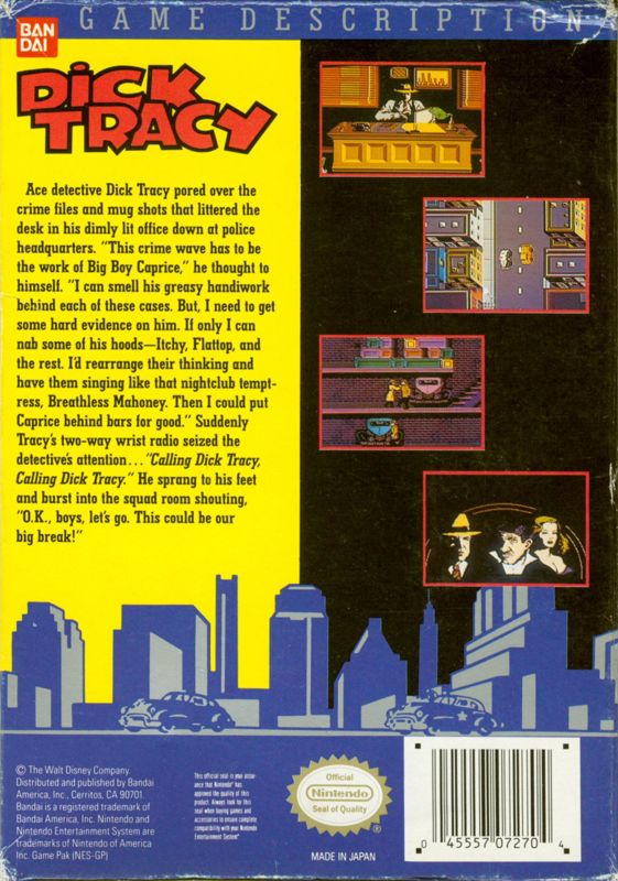 Back Cover for Dick Tracy (NES)