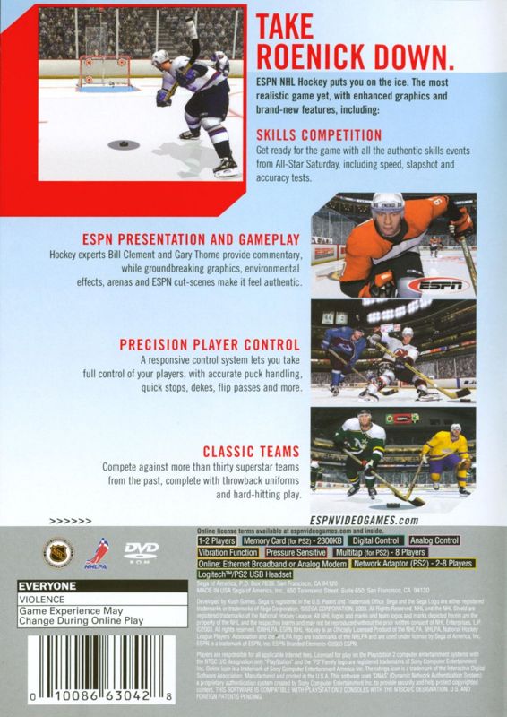 Back Cover for ESPN NHL Hockey (PlayStation 2)
