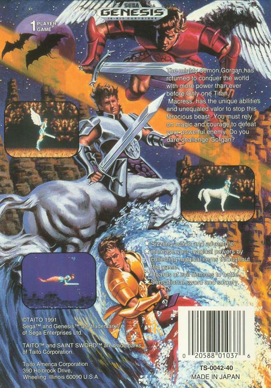 Back Cover for Saint Sword (Genesis)