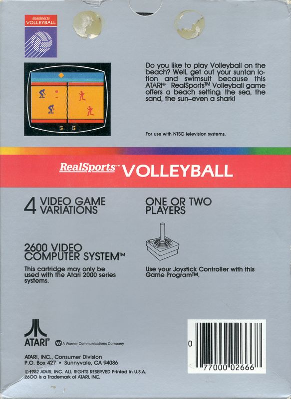 Back Cover for RealSports Volleyball (Atari 2600) (1982 release)