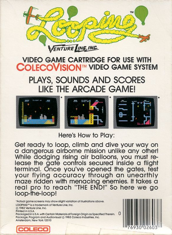 Back Cover for Looping (ColecoVision)