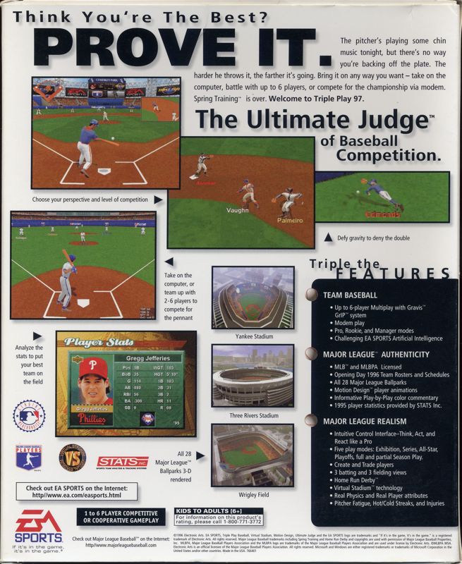 Back Cover for Triple Play 97 (DOS and Windows)