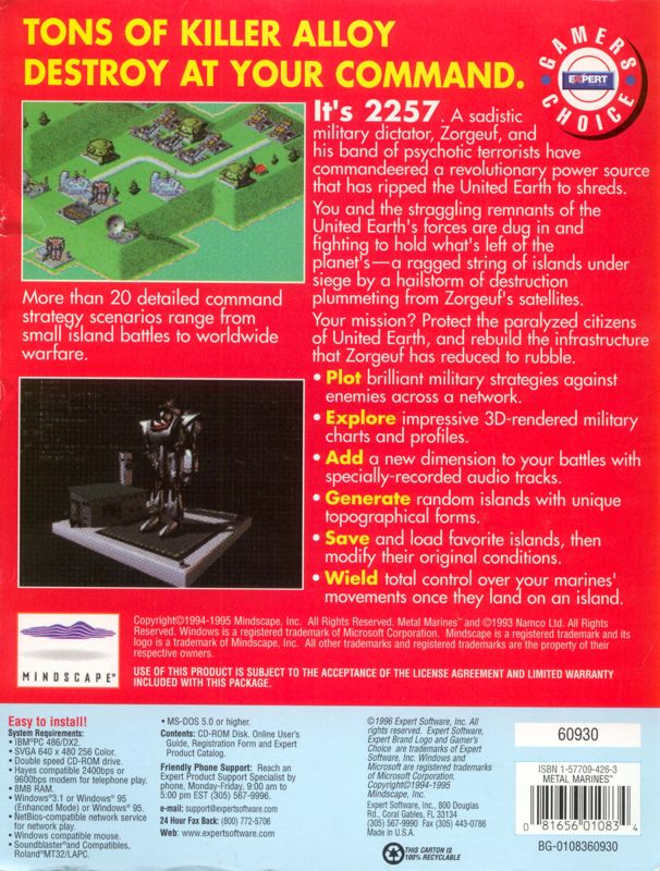 Back Cover for Metal Marines Master Edition (Windows and Windows 3.x) (Gamer's Choice Package)