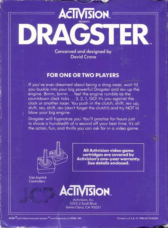 Back Cover for Dragster (Atari 2600)