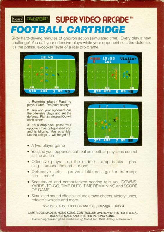 Back Cover for NFL Football (Intellivision) (Sears Telegames release)