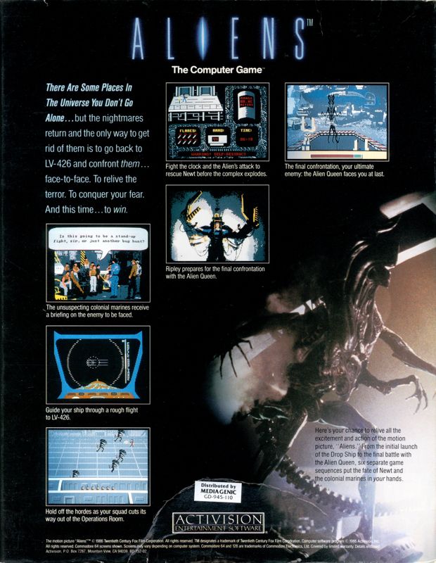 Back Cover for Aliens: The Computer Game (Commodore 64)