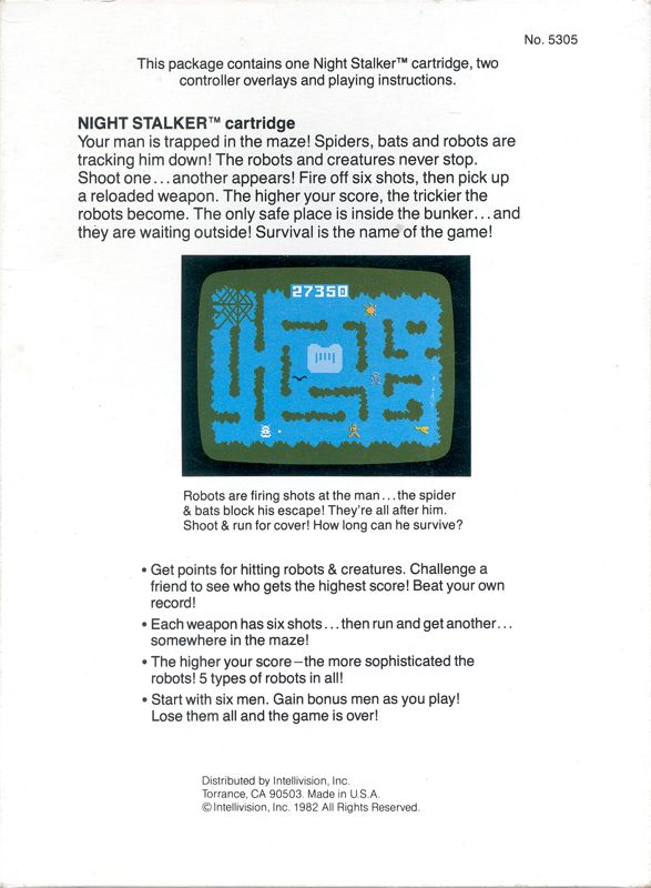 Back Cover for Night Stalker (Intellivision) (Second Release)