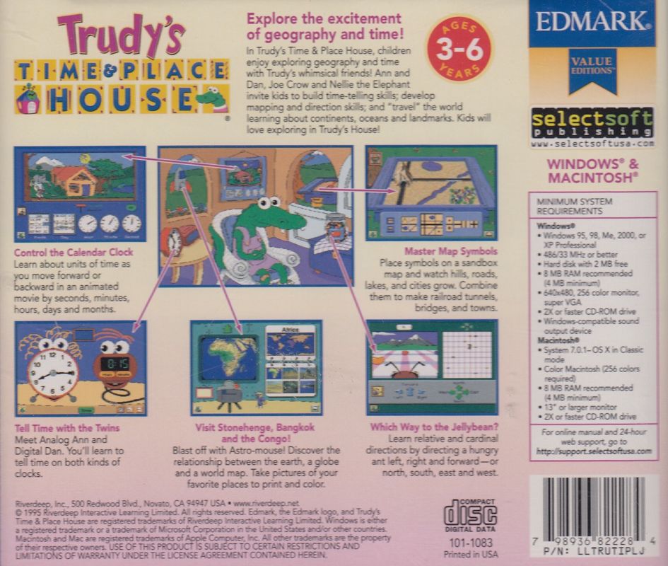 Back Cover for Trudy's Time and Place House (Macintosh and Windows) (SelectSoft Edmark Value release)