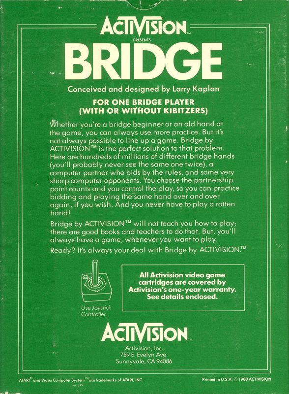 Back Cover for Bridge (Atari 2600)