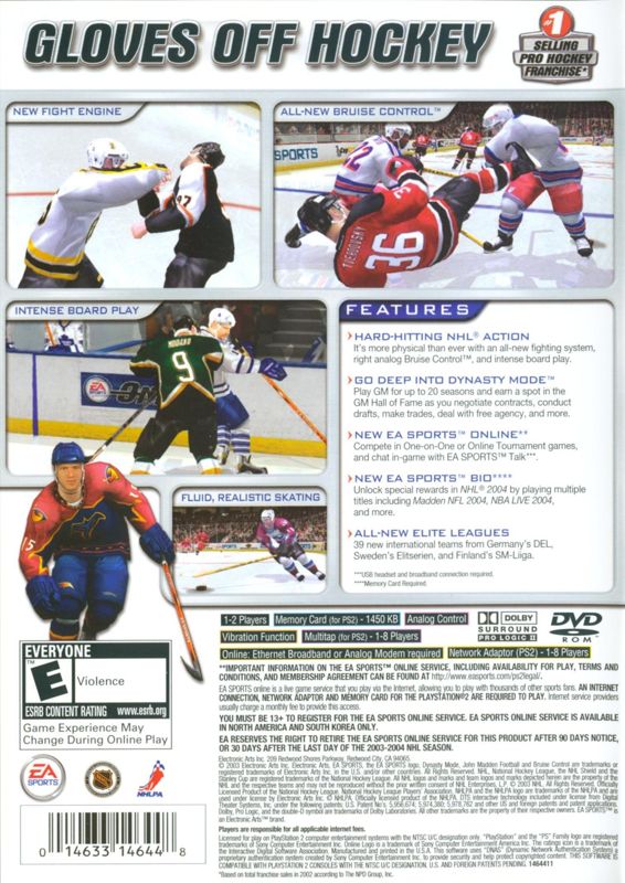 Back Cover for NHL 2004 (PlayStation 2)