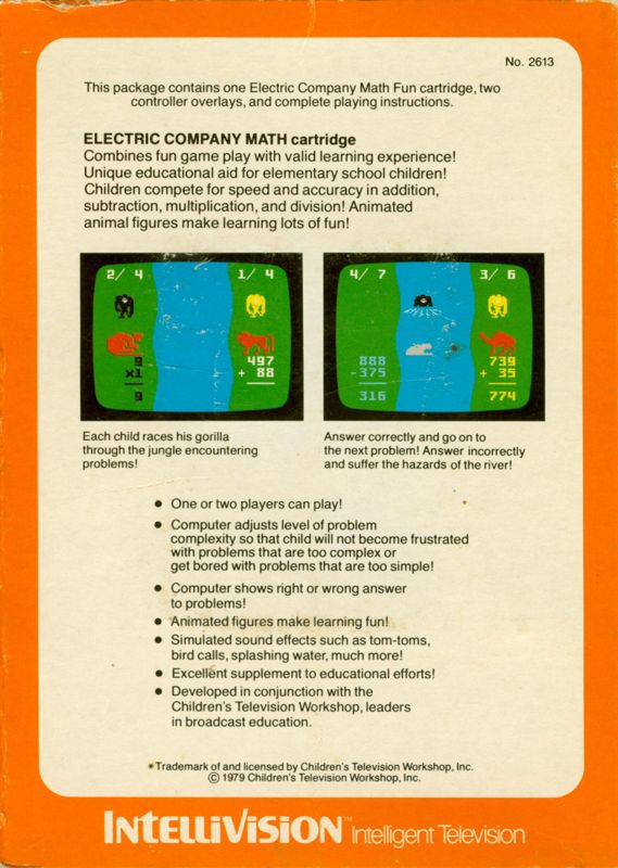 Back Cover for The Electric Company Math Fun (Intellivision)