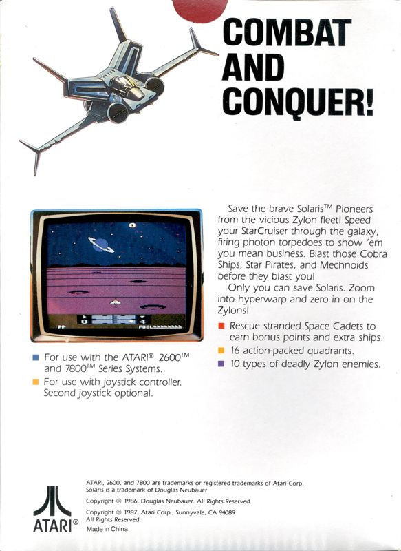 Back Cover for Solaris (Atari 2600)