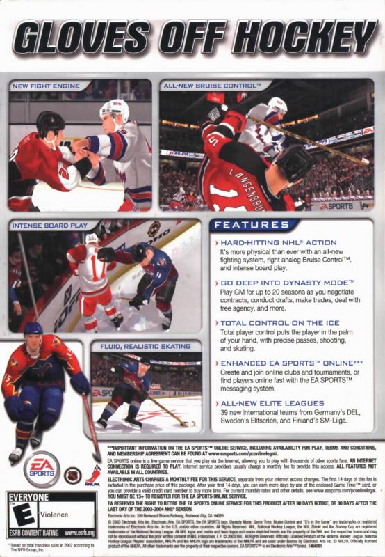 Back Cover for NHL 2004 (Windows)