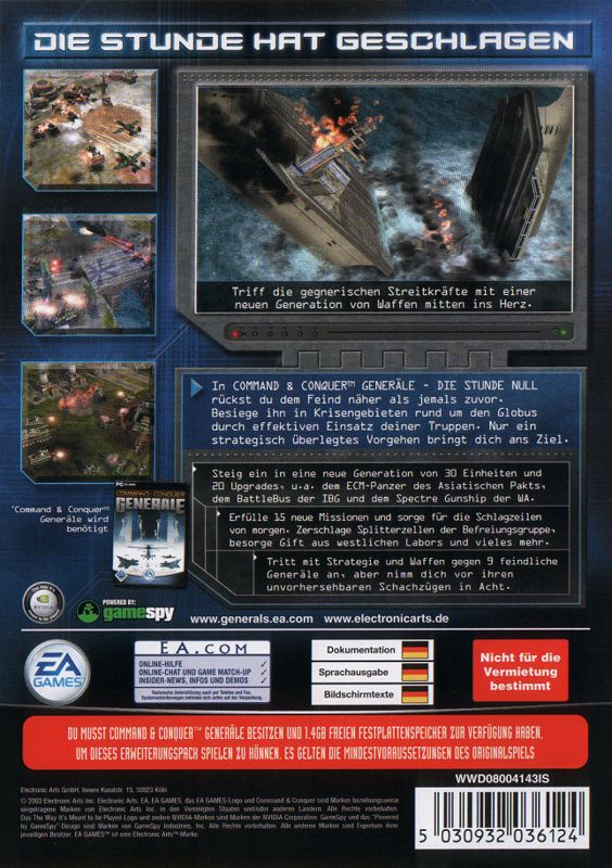 Back Cover for Command & Conquer: Generals - Zero:Hour (Windows)