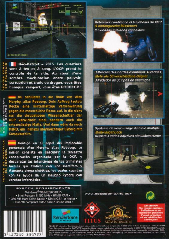 Back Cover for RoboCop (Windows)