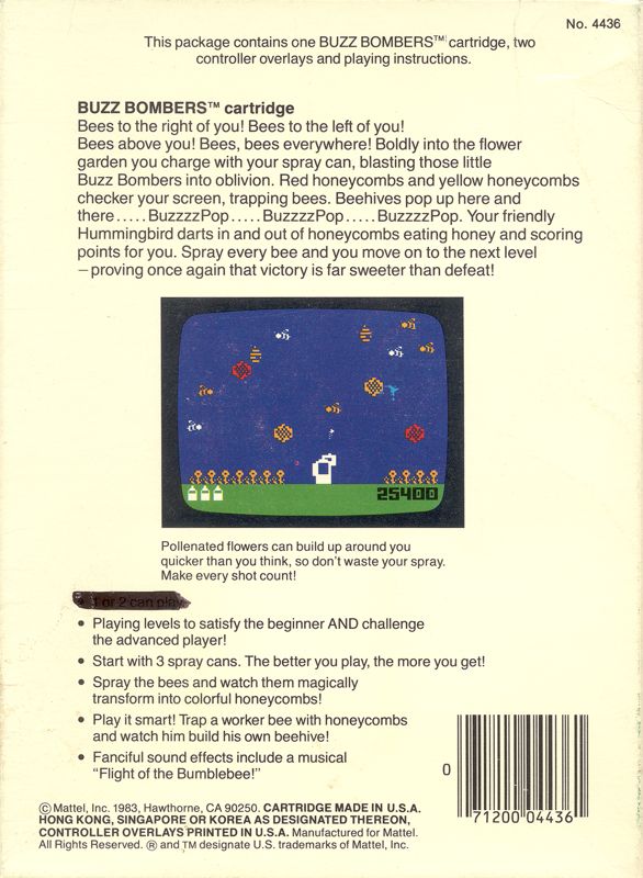 Back Cover for Buzz Bombers (Intellivision)