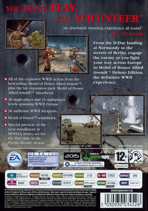 Back Cover for Medal of Honor: Allied Assault - Deluxe Edition (Windows)