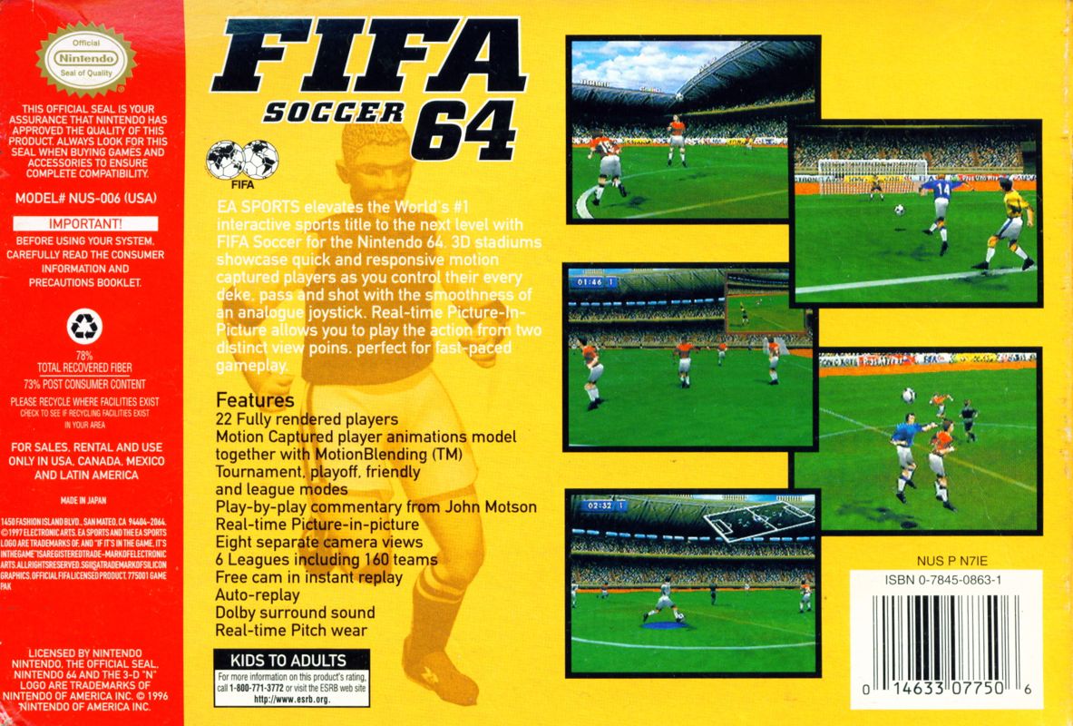 Back Cover for FIFA Soccer 64 (Nintendo 64)