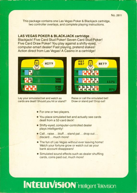 Back Cover for Las Vegas Poker & Blackjack (Intellivision)